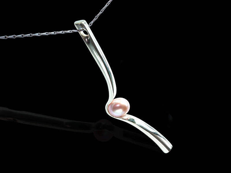HUKU Large Silver Mirror Finish Pendant with Chain - Lavender Fresh water Pearl  -Price indicates HKD