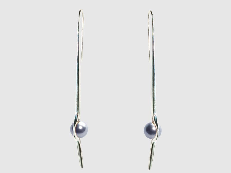 HUKU Silver Mirror Finish Earrings - Silver Freshwater Pearl - Price indicates in HKD