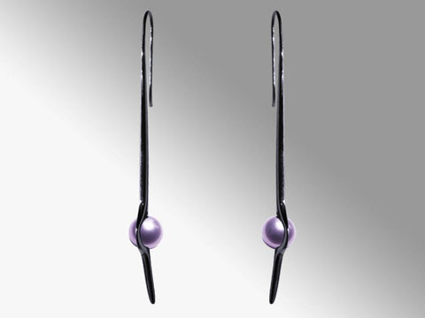 HUKU Black Silver Earrings - Lavender Pearl