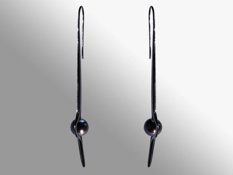 HUKU Black Silver Earrings - Black Pearl