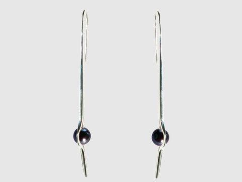 HUKU Silver Mirror Finish Earrings - Black Pearl - Price indicates in HKD