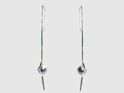 HUKU Silver Mirror Finish Earrings - Silver Freshwater Pearl - Price indicates in HKD