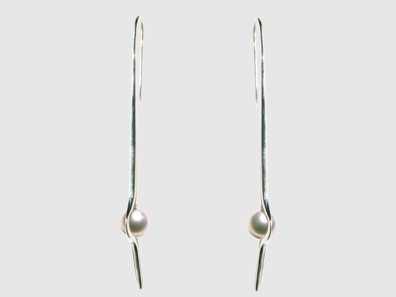 HUKU Silver Mirror Finish Earrings - White sea water japanese Pearl - Price indicates in HKD