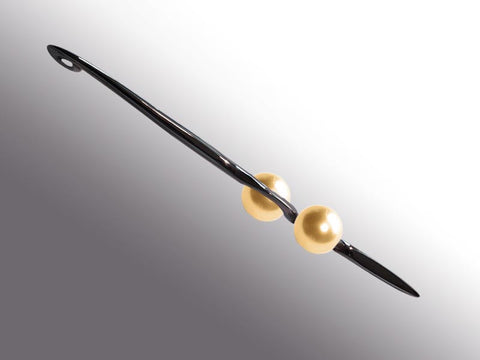 HUKU Black Silver Pendant Double - Gold Pearls