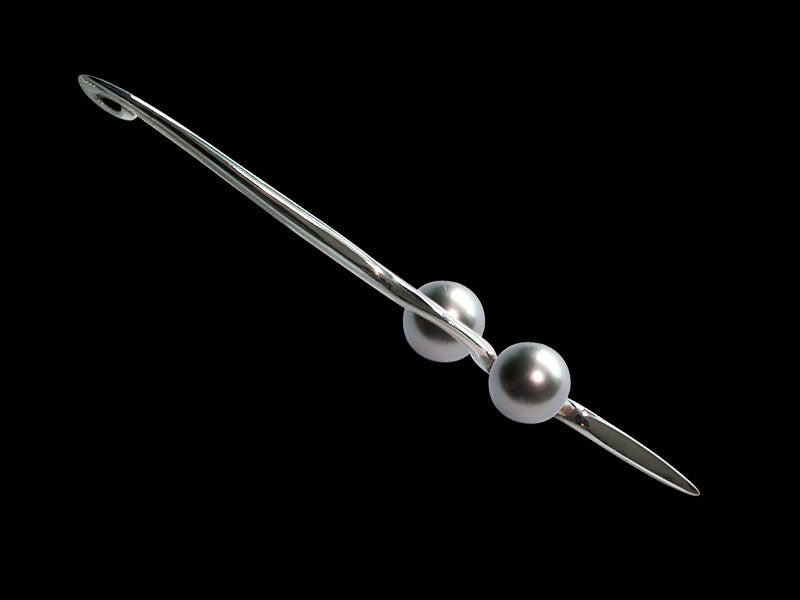HUKU Silver Mirror Finish Pendant Double - Silver Pearls