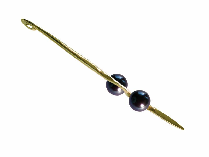 HUKU 10K Gold Pendant Double - Black Pearls