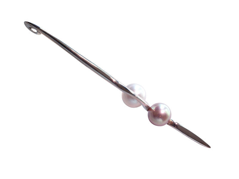 HUKU Silver Mirror Finish Pendant Double - Pink and White Pearl